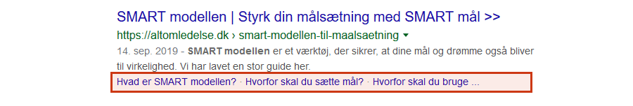Site links bliver fremhævet under søgeresultatet, hvis du har gjort den lille ekstra indsats for at lave interne links i dit indhold.